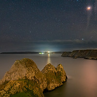 Buy canvas prints of Super Blood Wolf Moon over Three Cliffs Bay, Gower by Dan Santillo