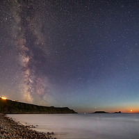 Buy canvas prints of Milky Way and Moonset over Rhossili Bay by Dan Santillo