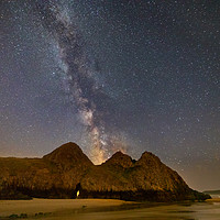 Buy canvas prints of Three Cliffs Bay with the Milky Way by Dan Santillo