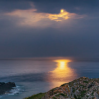 Buy canvas prints of The moon from Port Eynon Point by Dan Santillo