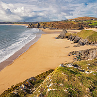 Buy canvas prints of Pobbles Beach and Three Cliffs Bay, Gower by Dan Santillo