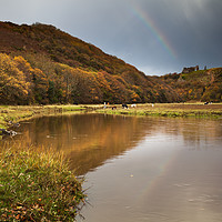 Buy canvas prints of Rainbow over Pennard Castle, Gower, Wales by Dan Santillo