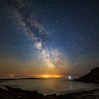 Buy canvas prints of Port Eynon Bay and the Milky Way, Gower by Dan Santillo