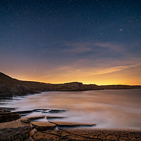 Buy canvas prints of Fall Bay from Tears Point at night, Gower by Dan Santillo