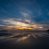 Buy canvas prints of Wet Sand Sunset - Polzeath  by Jon Rendle
