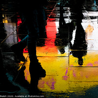 Buy canvas prints of Feet and reflections in wet pavement by Sara Melhuish