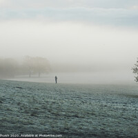 Buy canvas prints of A solitary wander through the misty meadow  by Sara Melhuish