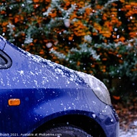 Buy canvas prints of A blue car in the snow by Sara Melhuish