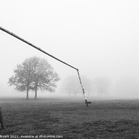 Buy canvas prints of Goal posts and tree in a foggy London park by Sara Melhuish