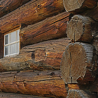 Buy canvas prints of Old hand-cut log barn, 108 Mile Ranch, BC, Canada by Chris Langley