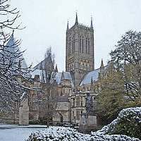 Buy canvas prints of Lincoln Cathedral in the snow. Watercolour by Chris Langley
