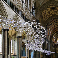 Buy canvas prints of Origami Doves in Salisbury Cathedral by Chris Langley