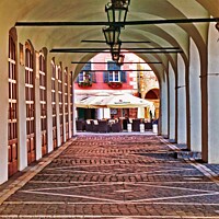 Buy canvas prints of Arcaded Galleria in Sibiu, Romania by Chris Langley