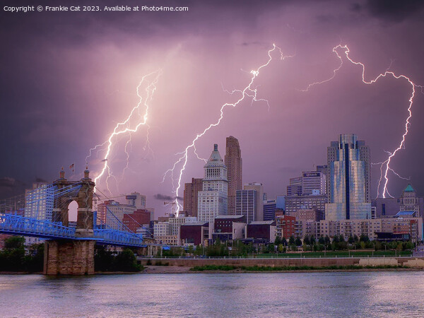 Stormy Cincinnati Roebling Suspension Bridge Picture Board by Frankie Cat