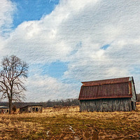 Buy canvas prints of Old Barn with Outbuildings by Frankie Cat