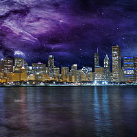 Buy canvas prints of Spacey Chicago Skyline by Frankie Cat
