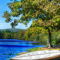 Buy canvas prints of Shepherd Mountain Lake with Canoe  by Frankie Cat