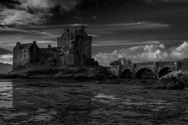 Eilean Donan Castle (Black and White) Picture Board by Paul Andrews