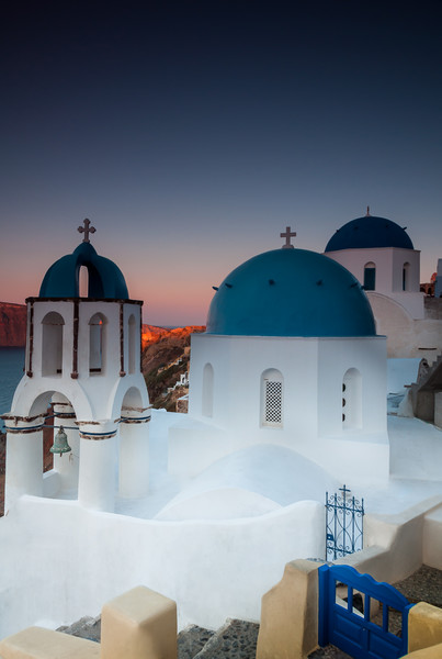 Oia Blue domed Church Picture Board by Paul Andrews