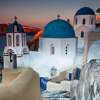 Buy canvas prints of Oia Blue domed Church 2 by Paul Andrews
