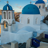 Buy canvas prints of Santorini Blue domed Church  by Paul Andrews