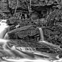 Buy canvas prints of Lumsdale Falls in Black and White by John Gent