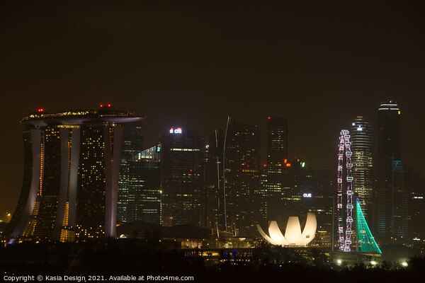 Nighttime City Skyline, Singapore Picture Board by Kasia Design