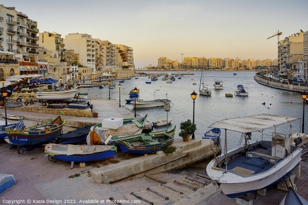 Dusk Settles over Spinola Bay, Malta Picture Board by Kasia Design