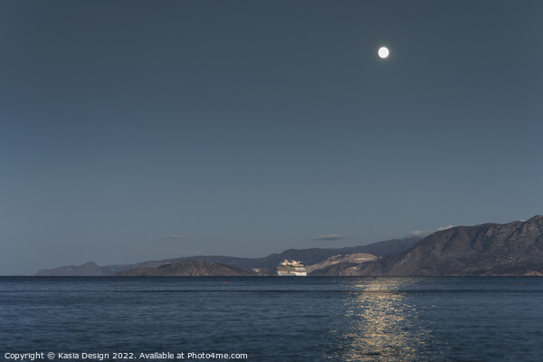Moonlight Departure, Agios Nikolaos, Crete Picture Board by Kasia Design
