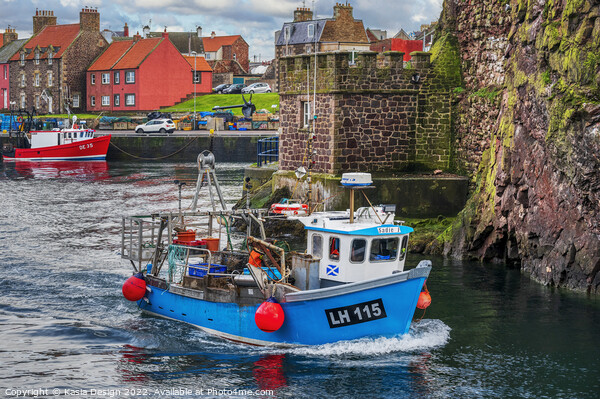 Fishing Boat Leaving Historic Dunbar Harbour Picture Board by Kasia Design