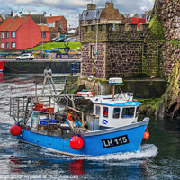 Buy canvas prints of Fishing Boat Leaving Historic Dunbar Harbour by Kasia Design