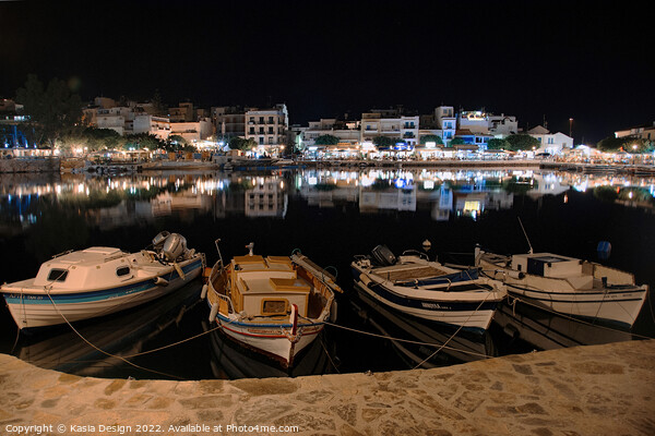 Voulismeni Lake at Night, Agios Nikolaos, Crete Picture Board by Kasia Design