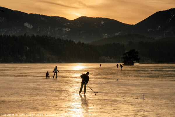 Enjoying frozen Lake at Sunset, Bavaria Picture Board by Kasia Design