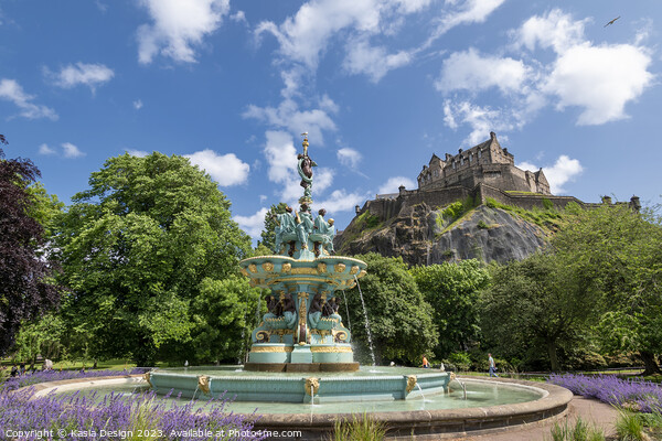 Ross Fountain and Edinburgh Castle Picture Board by Kasia Design