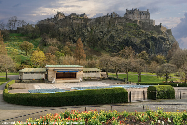 The Ross Bandstand and Edinburgh Castle Picture Board by Kasia Design