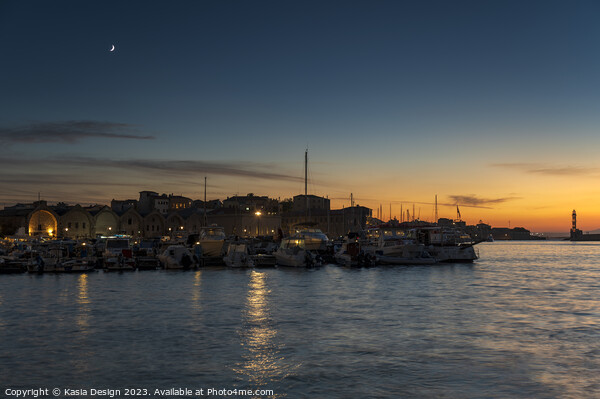 Chania Yachting Harbour at Dusk Picture Board by Kasia Design