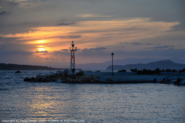 Sunset over Nea Chora Harbour Picture Board by Kasia Design