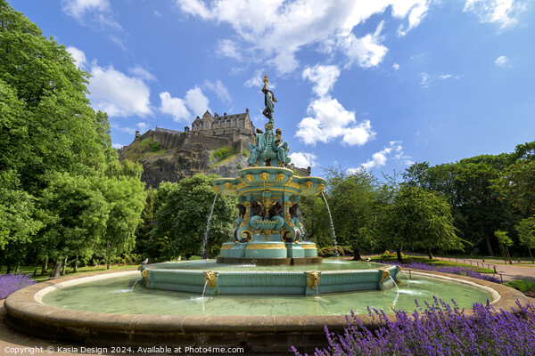 Ross Fountain and Edinburgh Castle Picture Board by Kasia Design