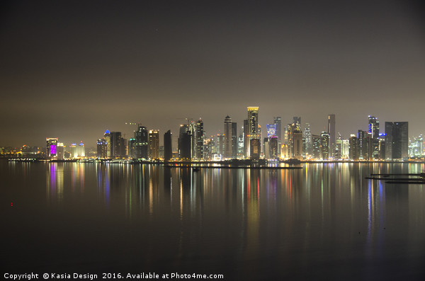 Evening Reflections of Downtown Doha Picture Board by Kasia Design