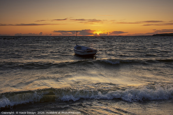 Bobbing Boat in the Baltic Sunset Picture Board by Kasia Design