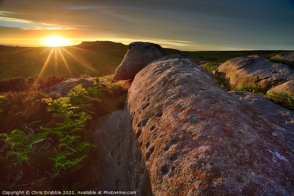 Higger Tor from Burbage Edge at sunset Picture Board by Chris Drabble