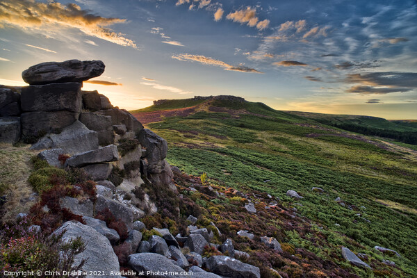 Higger Tor from Carl Wark at sunset Picture Board by Chris Drabble