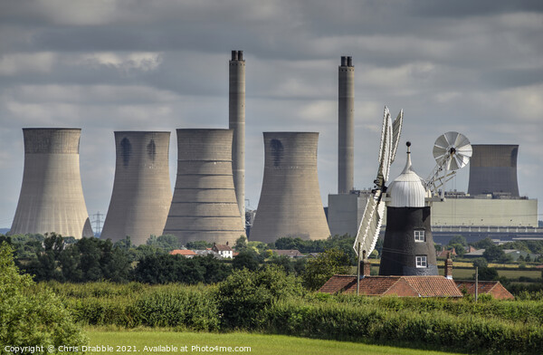Leverton Windmill and West Burton power station Picture Board by Chris Drabble
