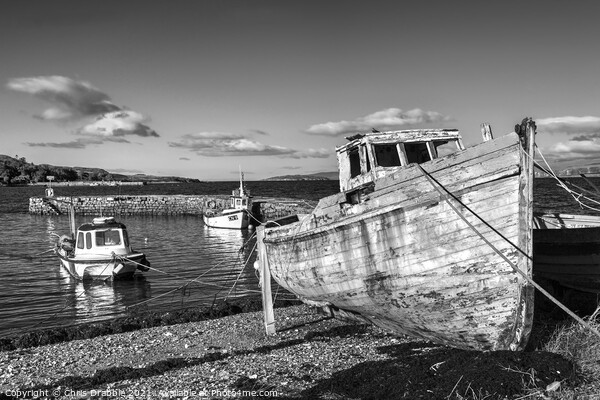 Boats at Broadford in mono Picture Board by Chris Drabble
