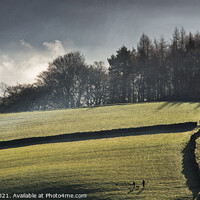 Buy canvas prints of Fields above Bamford in morning mists by Chris Drabble