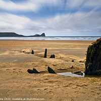 Buy canvas prints of The wreck of the Helvetia and Worm's Head by Chris Drabble