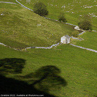 Buy canvas prints of Field barns and shadows at Chrome Hill  by Chris Drabble