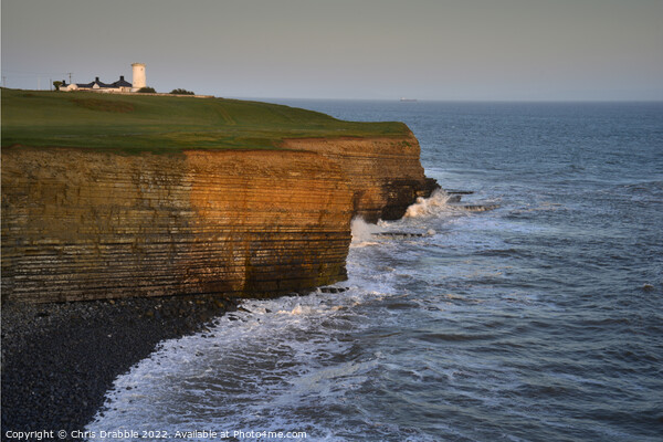 Nash Point and Lighthouse at sunset Picture Board by Chris Drabble