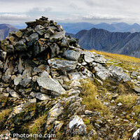 Buy canvas prints of The summit cairn of Sgurr Fuharan. by Chris Drabble