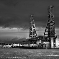 Buy canvas prints of Clipstone Headstocks in monochrome by Chris Drabble
